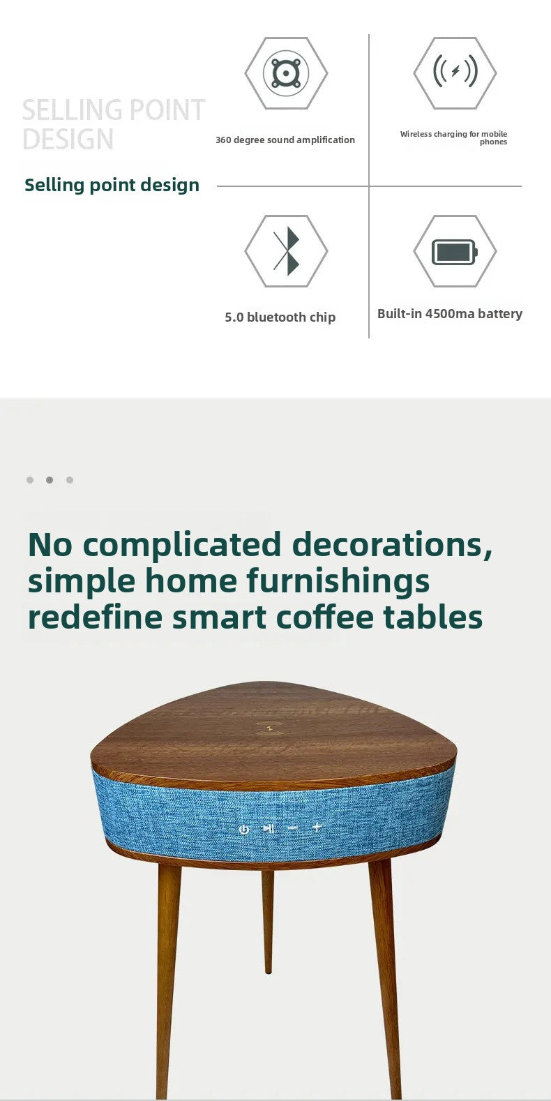 Solid Wood European Side Table Smart Multifunctional End Table for Living Room/Bedroom Decorative Small Corner Furniture