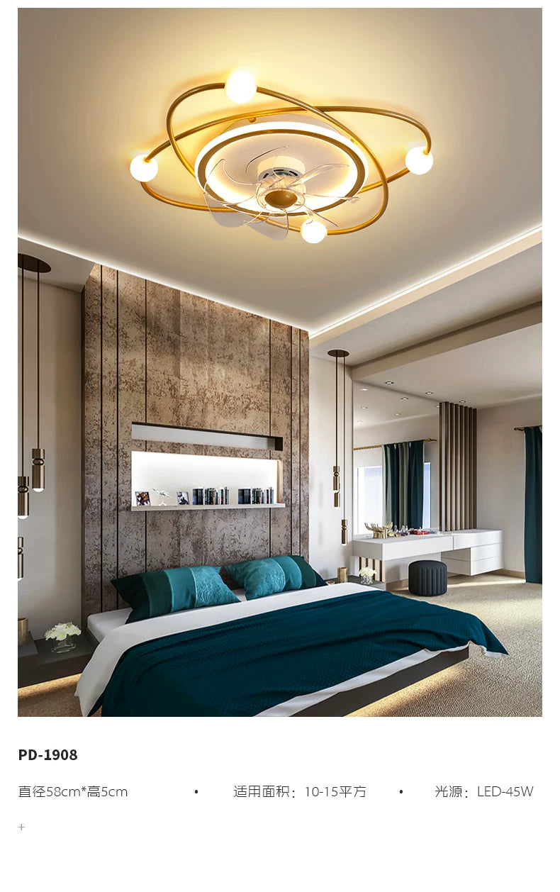 Nordic invisible ceiling fan light fan ceiling minimalist light fan ceiling for Bedroom Dning Room Living Room gold ceiling fans