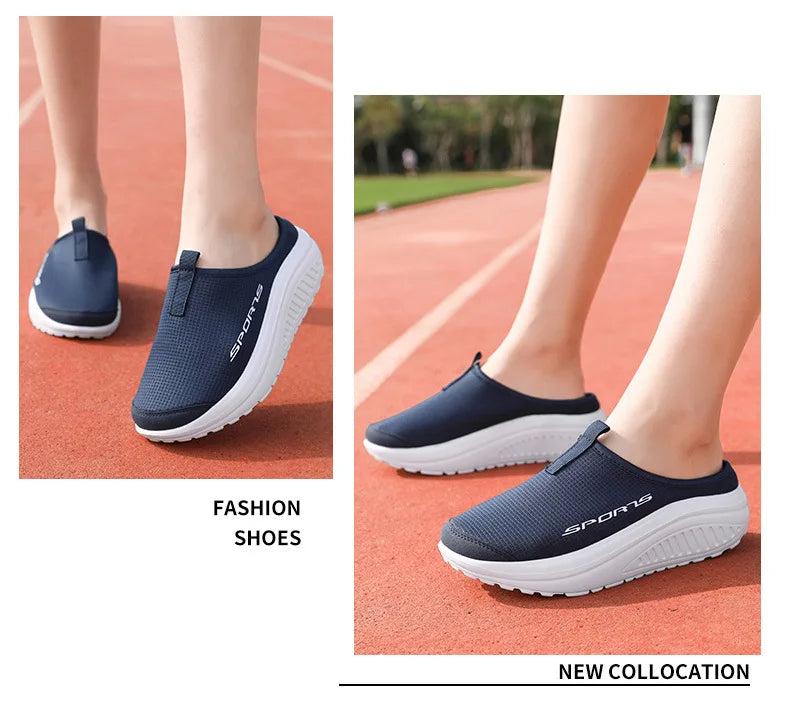 Ladies' Half Dragged Thick Soled Shoes Are Casual Lightweight and Breathable Increasing The Height for Lazy People To Step On