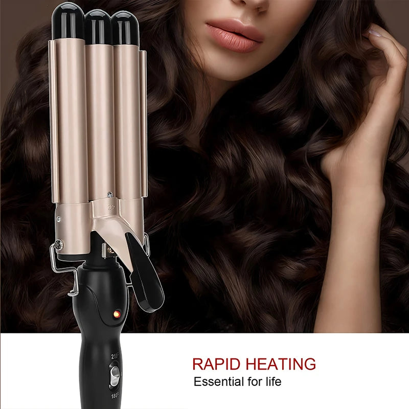 Professional curling iron - large curling three-tube curling iron - rod with water ripple and egg wave cross-border hair styling