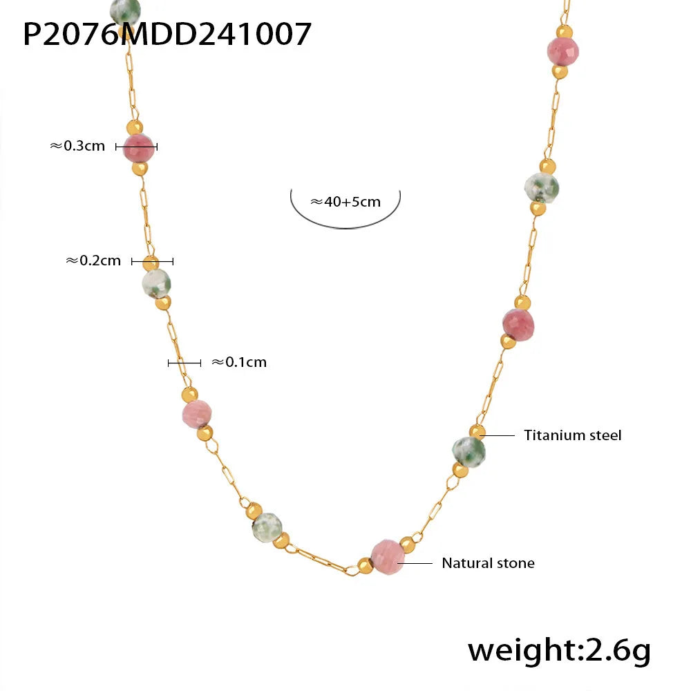 Women's Necklace Natural Stone Handmade Bead Double-layer Layered Collarbone Chain Stainless Steel Jewelry
