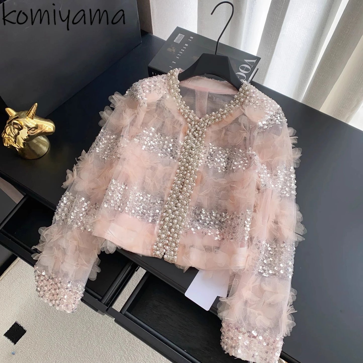 Diamonds Sequin Outerwears 3d Flower Chaquetas Spring Summer Ropa De Mujer Small Fragrance Jacket Fashion Woman Clothing