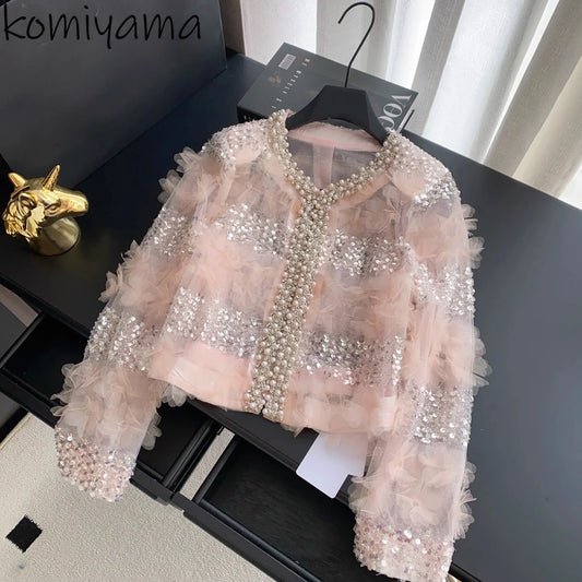 Diamonds Sequin Outerwears 3d Flower Chaquetas Spring Summer Ropa De Mujer Small Fragrance Jacket Fashion Woman Clothing