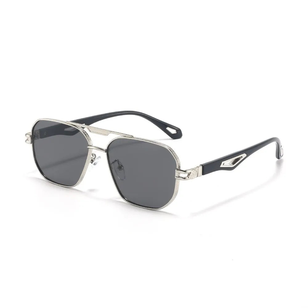Retro Double Bar Sunnies Square Frame Sunshade Eyewear Unisex Polarizing Lens Sunglasses PC Decorative Anti-UV Glasses Summer