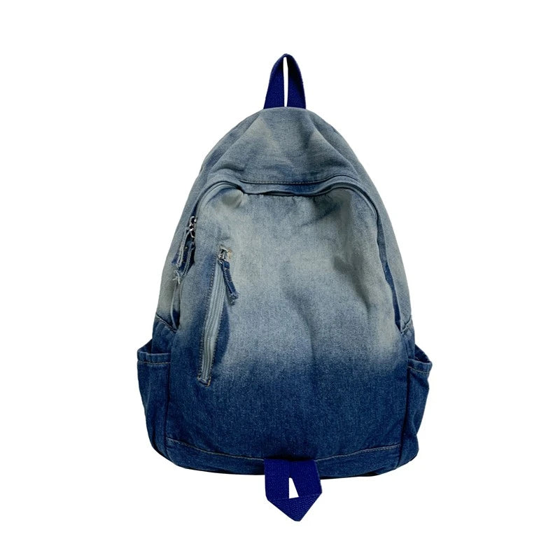 Men's and Women's Backpacks, Student School Bags, Large-Capacity Washed Denim Bags