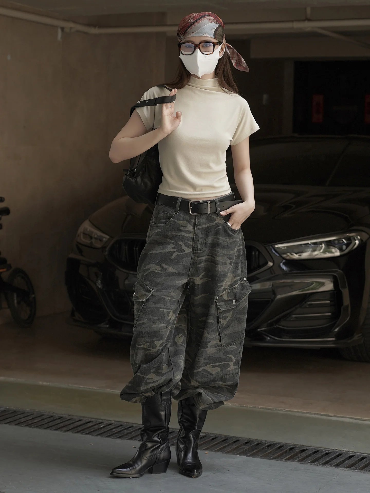 Retro and trendy waistband, workwear, large pocket, casual pants, three-dimensional and stylish pants for women