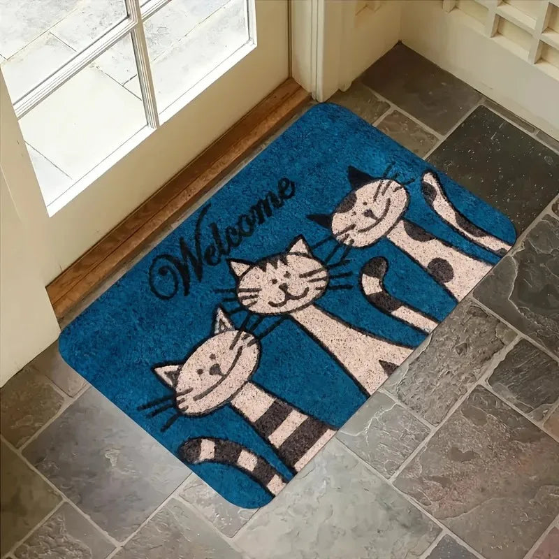 Striped Cartoon Cat Carpet Soft Doormat Waterproof Floor Mat Rug for Bedroom Living Room Outdoor Home Decor