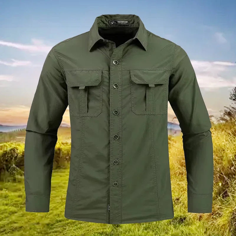 Men's Lightweight Quick-Drying Shirt Tactical Casual Military Long-Sleeved Cargo Shirt Breathable Sport Sunscreen Hiking Shirt