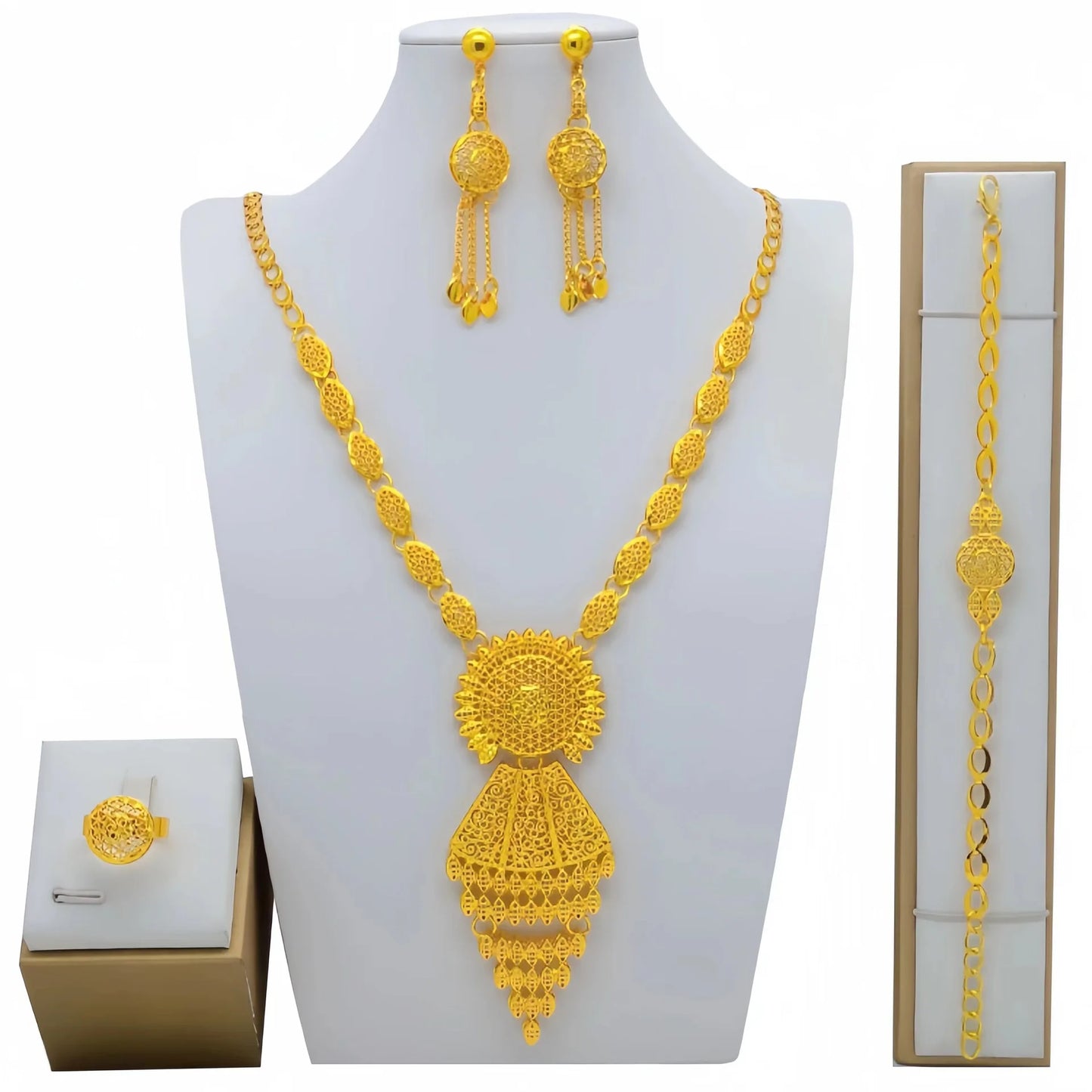 New Bridal Jewelry Set Dubai Necklace Earrings Women Wedding 24k Gold Plated African Jewellery Bridesmaid Party Gift accessories