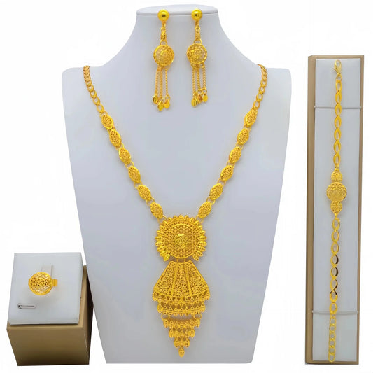 New Bridal Jewelry Set Dubai Necklace Earrings Women Wedding 24k Gold Plated African Jewellery Bridesmaid Party Gift accessories
