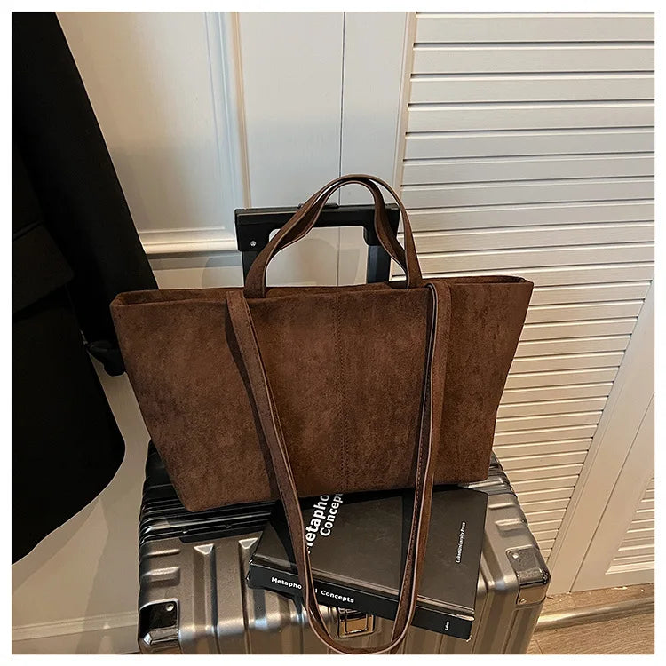 Large Capacity Tote Women Bag Retro Faux Suede Shoulder Bag Quitting Designer Bags for Women Handbag Commuting Shopper Purses