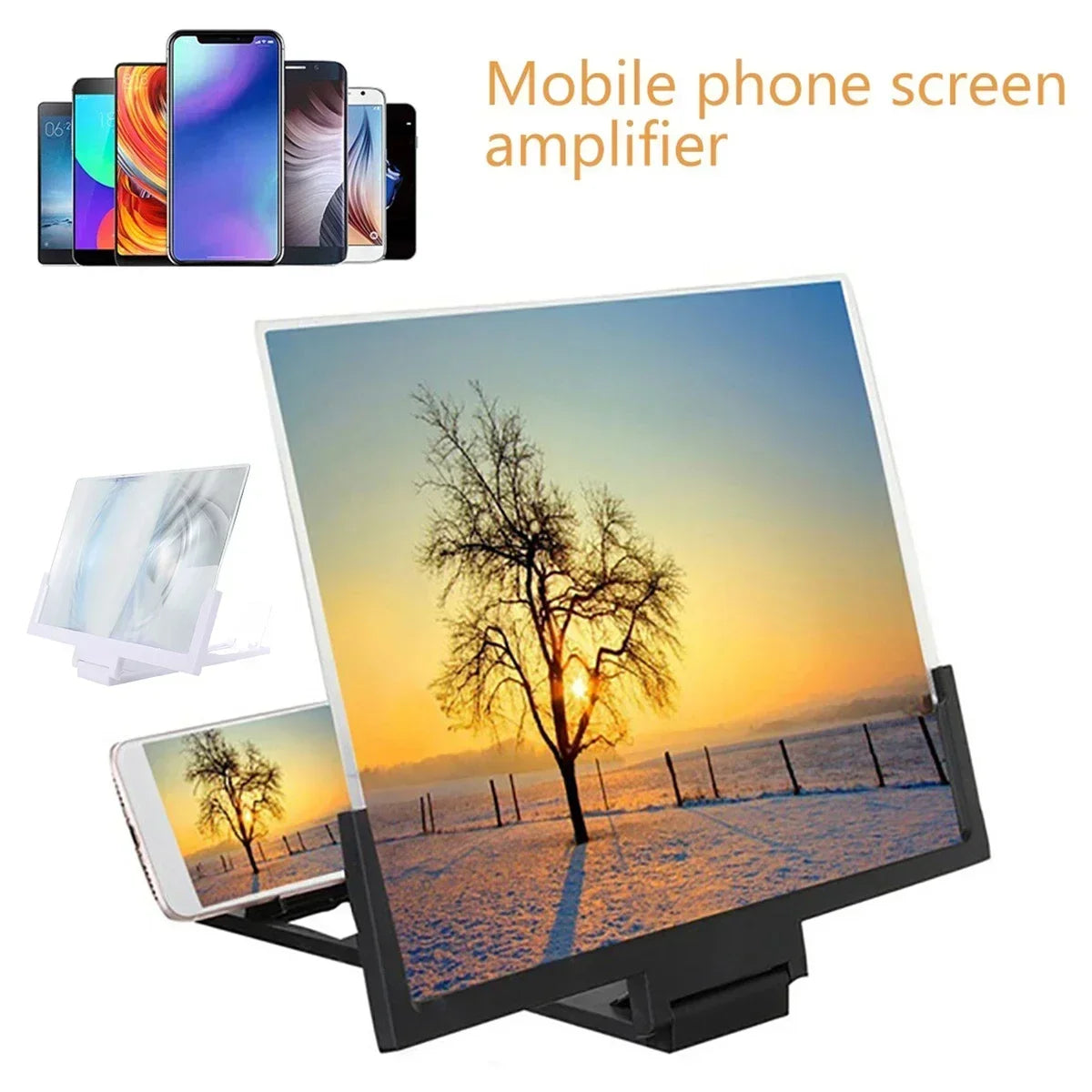 12-14" Screen Magnifier for Cell Phone Stand Magnifying Projector Screen Enlarger Expander for Movies, Videos, and Gaming