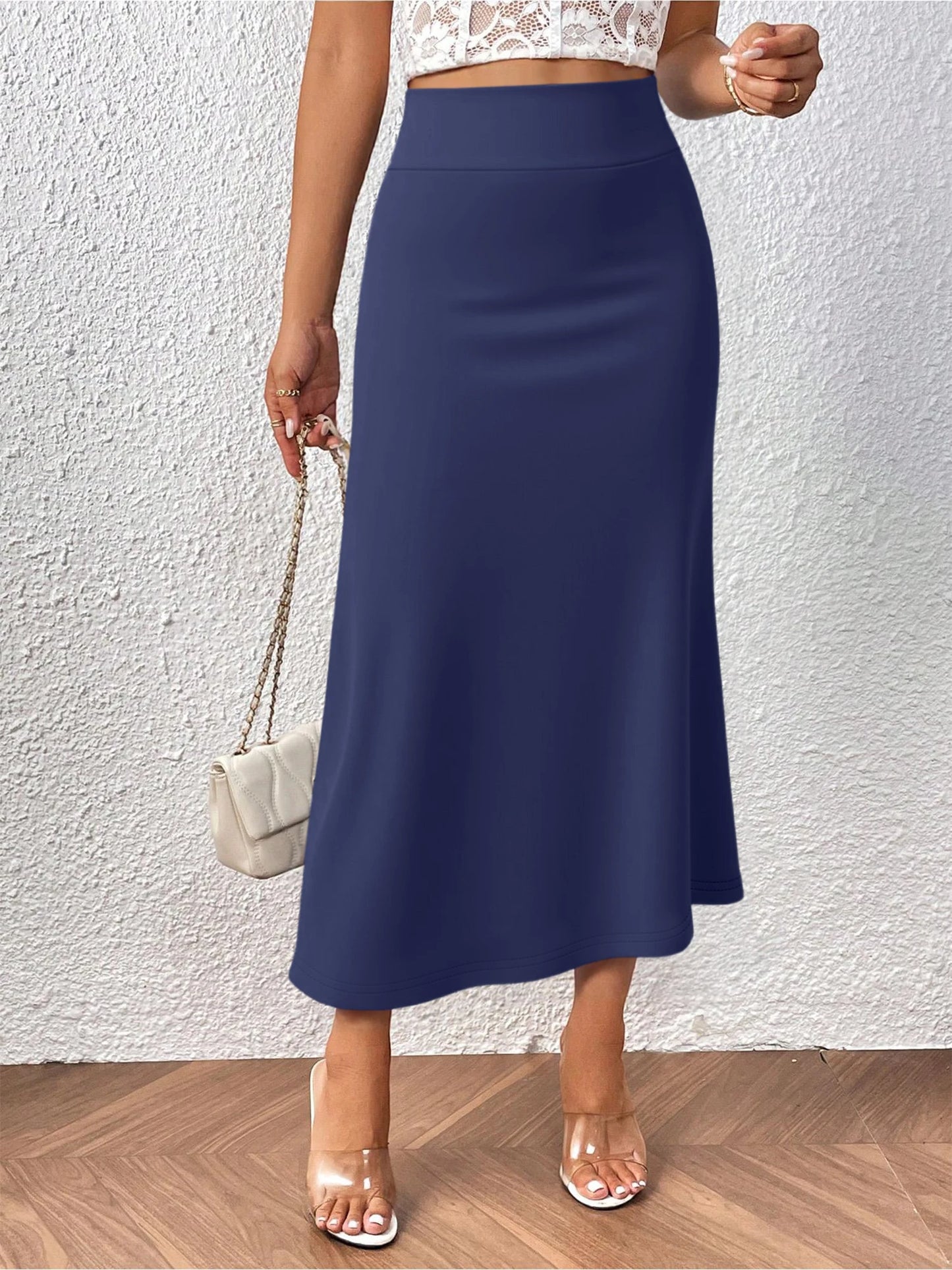 Versatile Midi Skirt High Waisted Flared Design Smooth Texture Suitable for Spring Gardens Summer Markets Autumn Walks