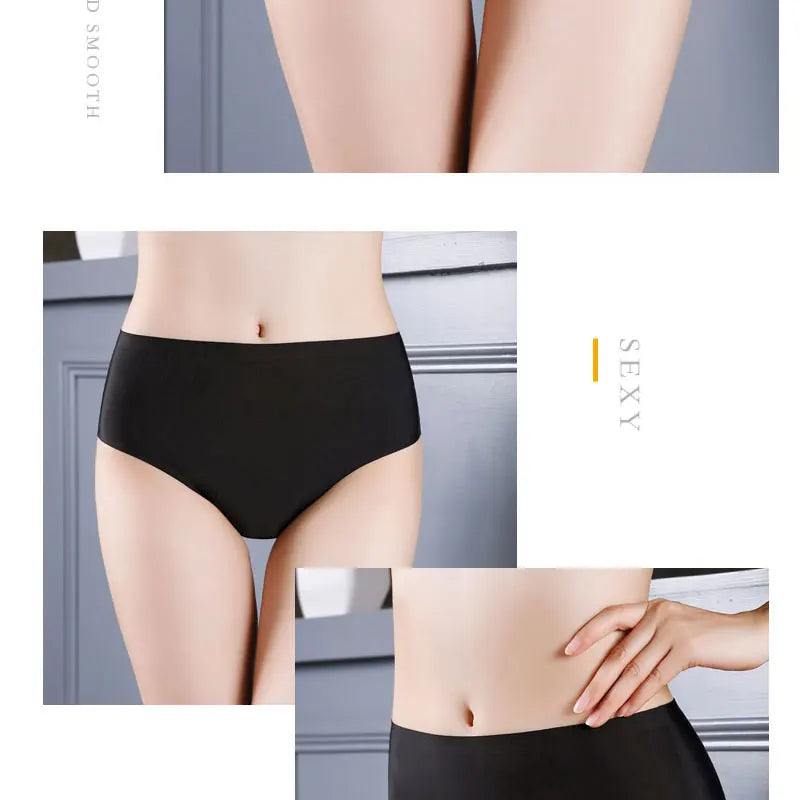 Hot Sexy Ladies Panties sport women's Underpant Middle-HIGH waist Thongs String Fashion Ice Silk Seamless Briefs Lingerie Tanga
