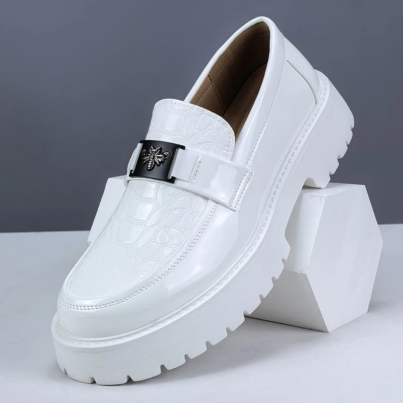 New Leather Shoes Men's Round Toe Thick soled Formal Shoes Loafers Non Slip Fashion Light luxury college Business Casual Shoes