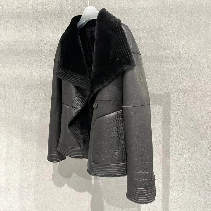 Lady 2023 Winter Jackets Genuine Sheepskin Shearling Jackets Women Double Face Leather Coats Wool Natural Leather