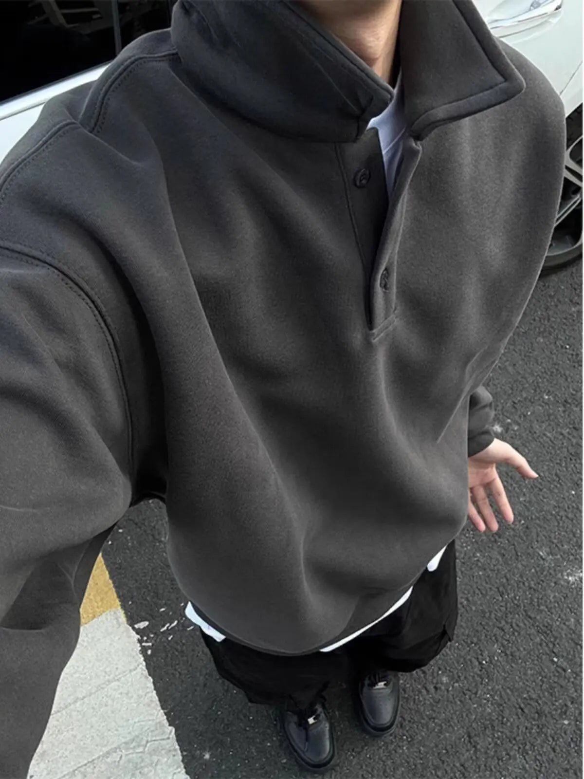 Polo Collar Sweatshirt Men's Spring Autumn Style Long-sleeved Bottoming Shirt American Retro Lapel Jacket