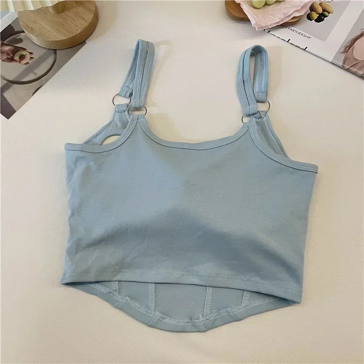 Women Summer Tops Sexy Camisole Square Collar Tank Top Y2k Slveless Female Crop Tops With Pad Fashion Vest Embroidery Letter