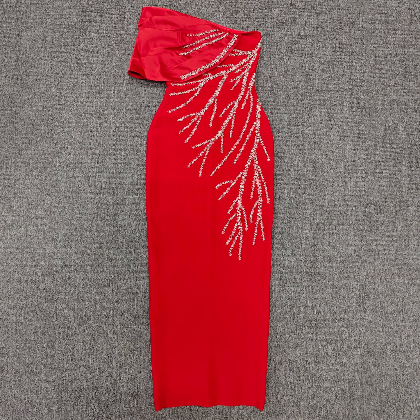 Black Dresses Woman Elegant One Shoulder Shining Rhinestones Bodycon Red Bandage Long Dresses Party Cocktail Dress Evening Dress
