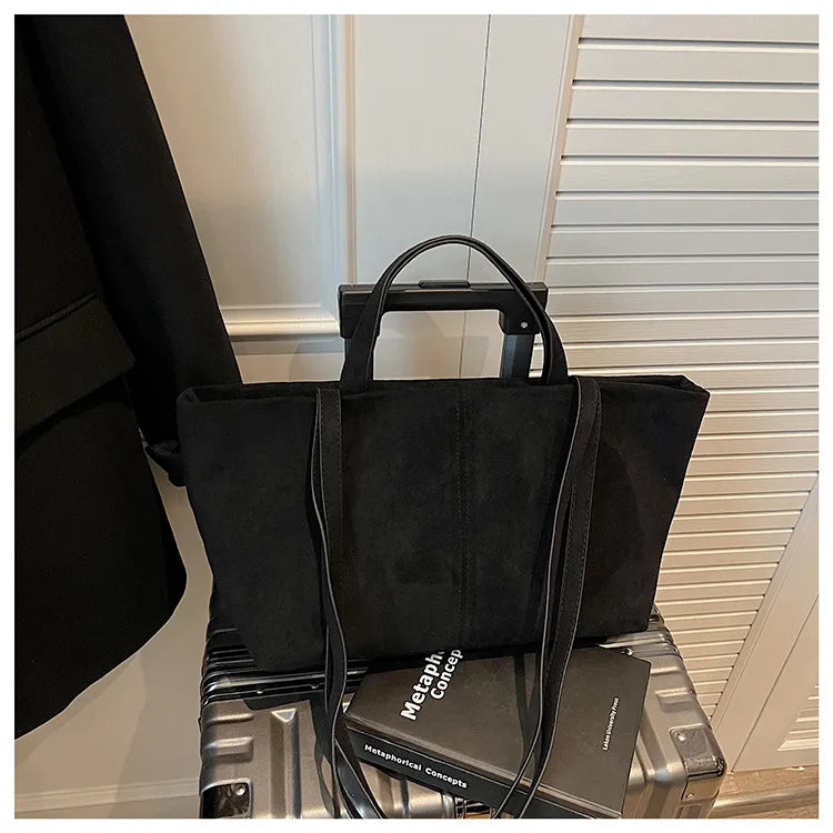 Large Capacity Tote Women Bag Retro Faux Suede Shoulder Bag Quitting Designer Bags for Women Handbag Commuting Shopper Purses