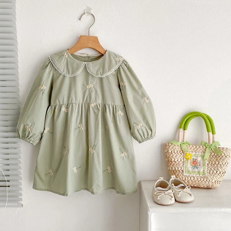 Spring Clothes Pastoral Baby Girls Dress Autumn Embroidery Cotton Floral Doll Dress Children'S Temperament Princess Girls' Dress