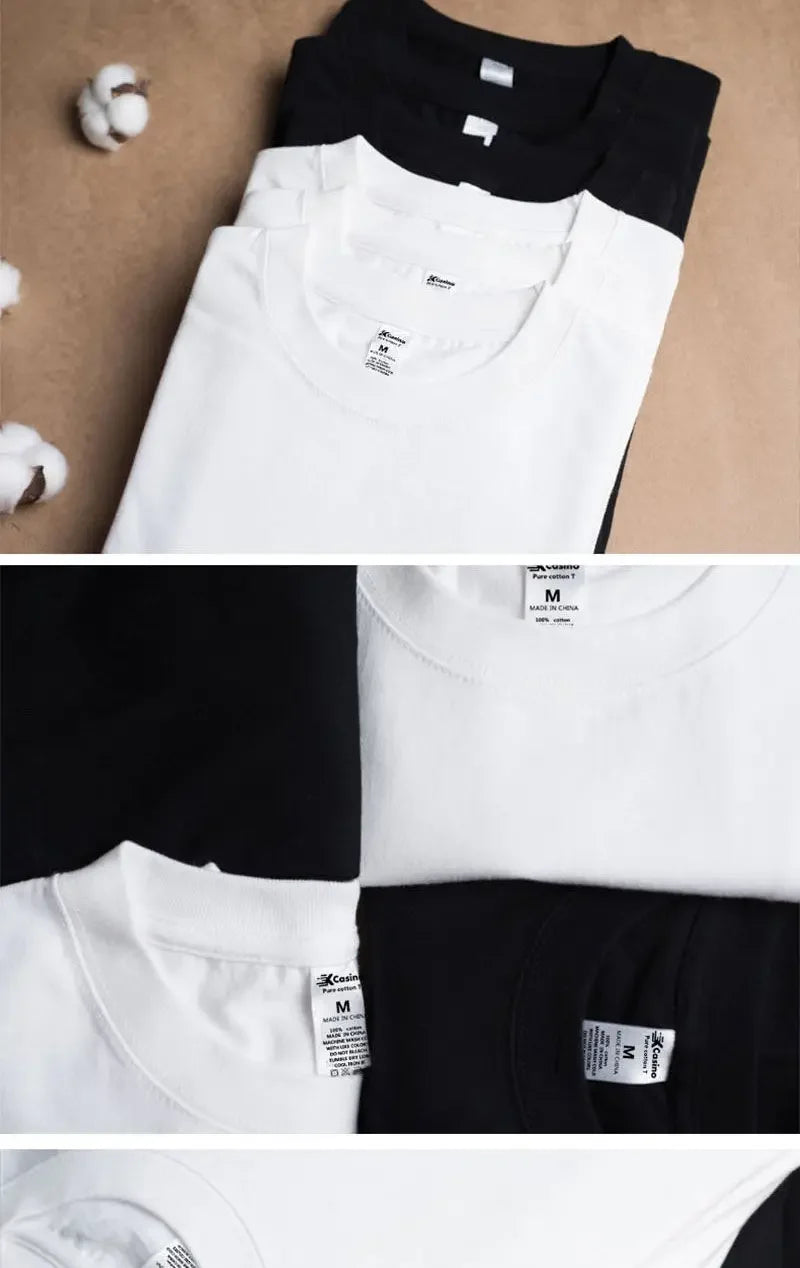Men Women 100% Cotton  T-shirt Solid Color Trend Leisure Short Sleeve Black White Gray High Quality Heavy Fabric Loose T Shirt