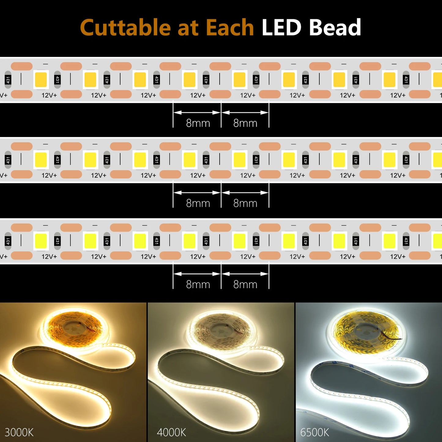 12V LED Strip SMD 2835 5M 10M 1LED Cut LED Strip Tape Light 120LED/M 3000K 4000K 6000K Flexible Strip Ribbon Home Decor Light