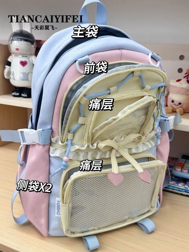 School Bag Ita Bag Young Girl School Backpacks Girl Ins Sweet Japanese Backpack Y2K Transparent Display Bag Large Backpack