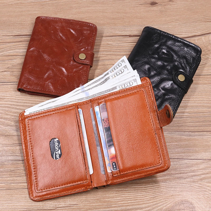 Genuine Leather Wallet For Men Vintage Real Cowhide Wrinkled Short Bifold Slim Thin Hasp Men's Wallets Purse Credit Card Holder