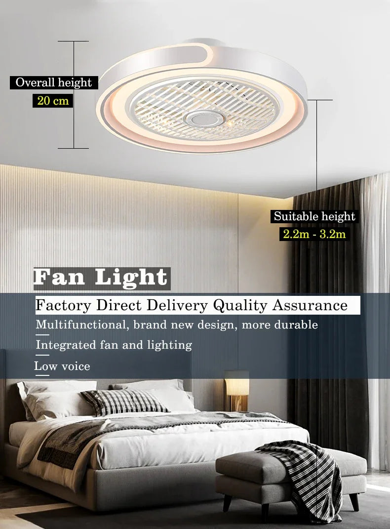 Moder Smart Fan Light Living Room Bedroom Dining Quiet Study Eye Protection Invisible Blade Reversible Durable LED Ceiling Lamp
