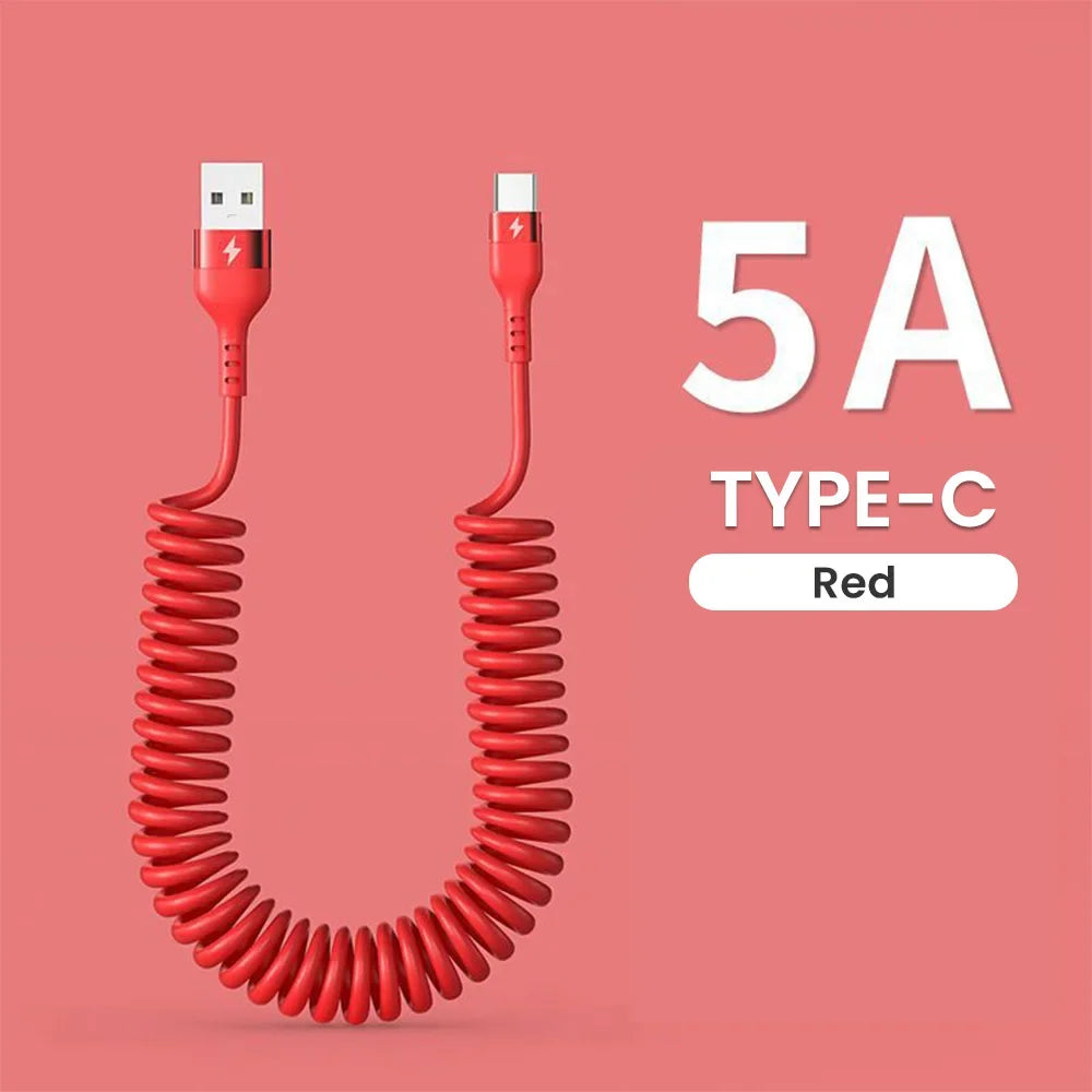 5A Fast Charging Spring Data Cable Retractable USB C To Type C Cable for Huawei Xiaomi Redmi Phone Charger USB Type C Cable