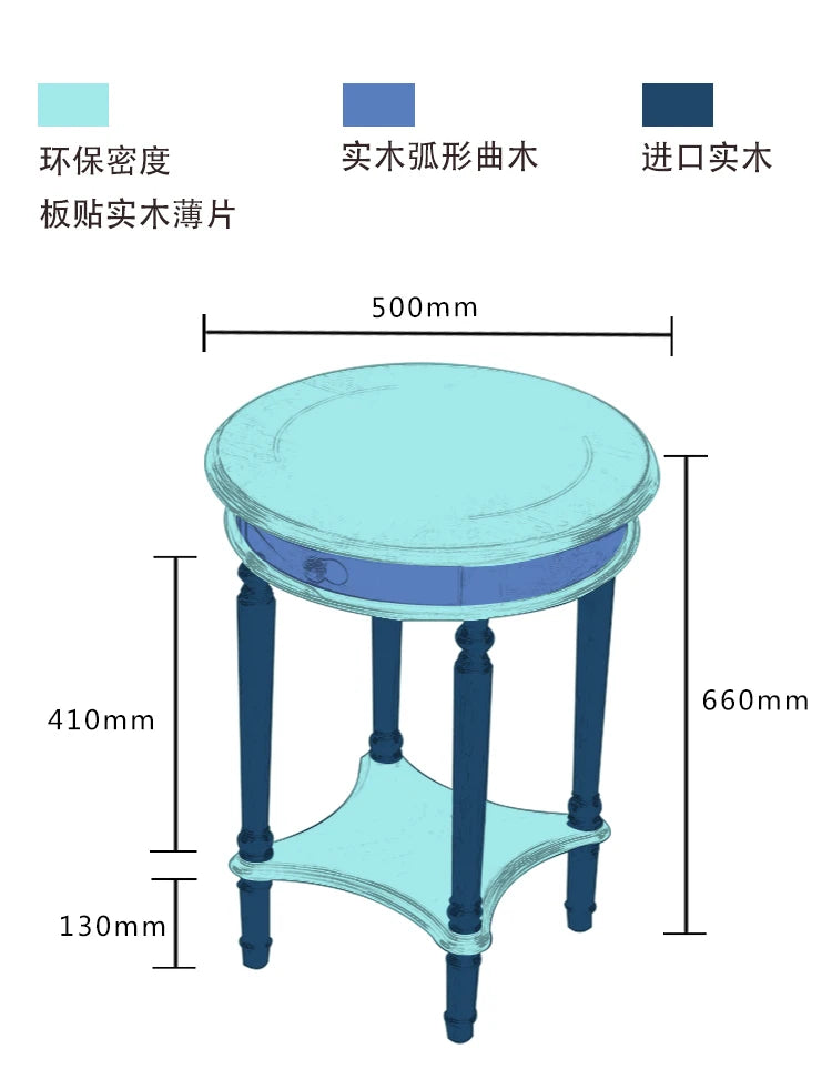 Solid Wood Sofa Side Table American Living Room round Desk European-Style Coffee Surface Casual Telephone Shelf for Entryway