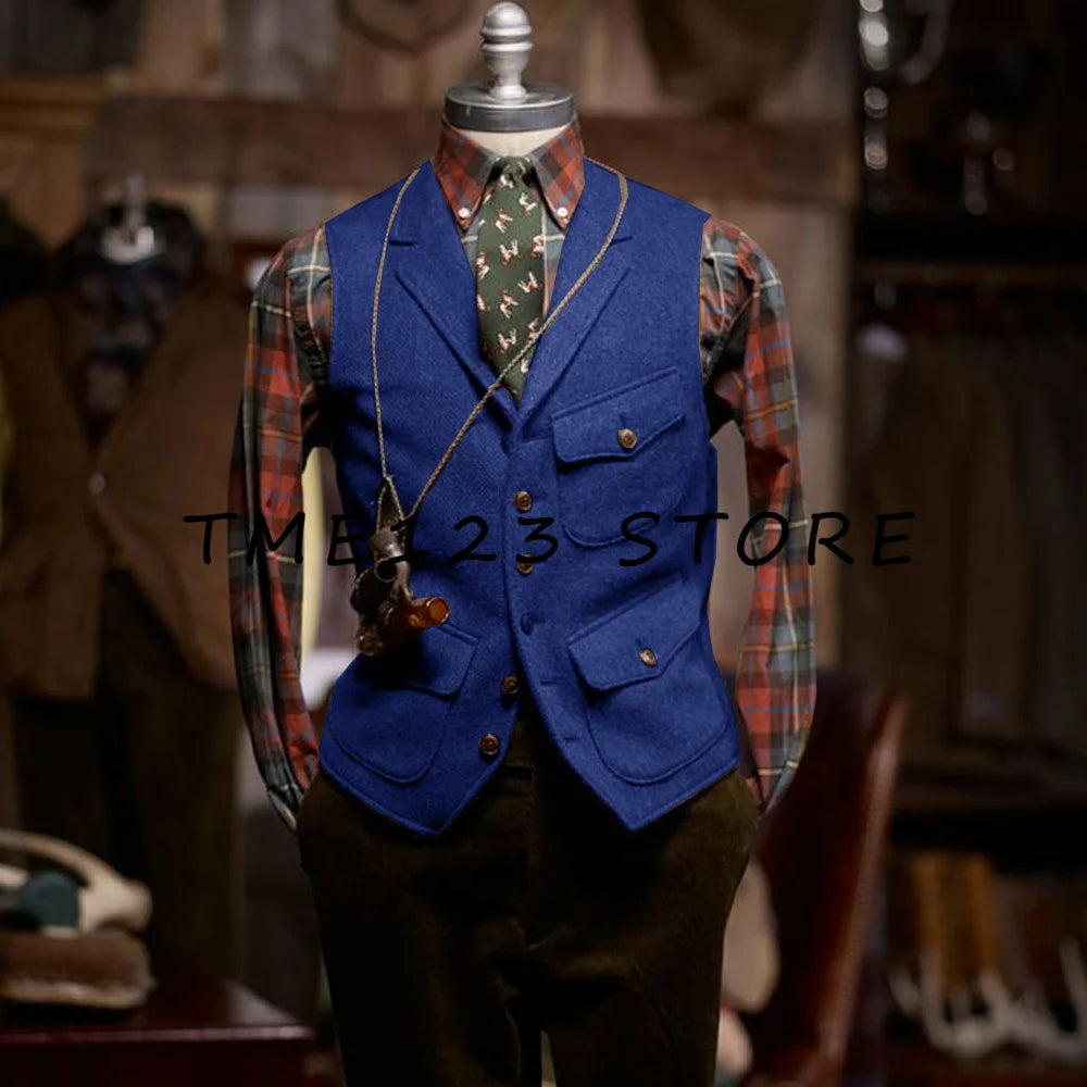 Woolen Vests for Men  V-neck Single-breasted Retro Fashion Suit Vest for Men Formal Male Clothes Cufflinks to Man Wang  Vests
