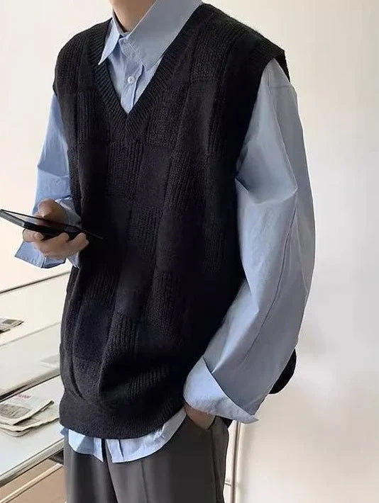 Sleeveless Knitted Sweaters for Men Black V Neck Waistcoat Man Clothes Vest 100 Pure Cashmere X S Wool Japanese Harajuku Fashion