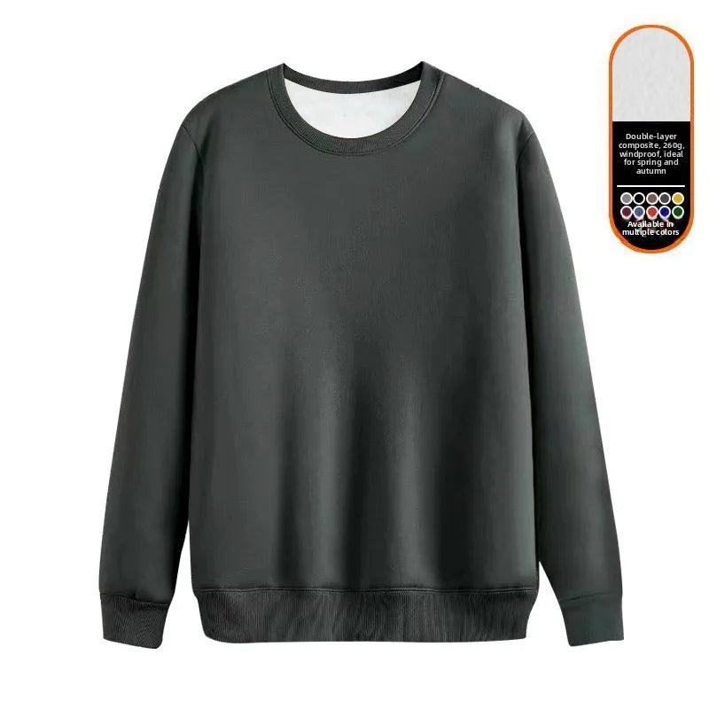 Men's Fleece Lined round Neck Sweatshirt Loose Long Sleeve T-Shirt Thickened Lamb Velvet Warm Winter Base Layer Shirt