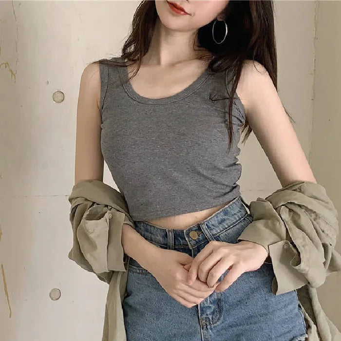 Summer Crop Sexy Tops Women 2022 Women Y2k Aesthetic Clothes Sleeveless Short Vests White Black Grey Korean Harajuku Tank Top