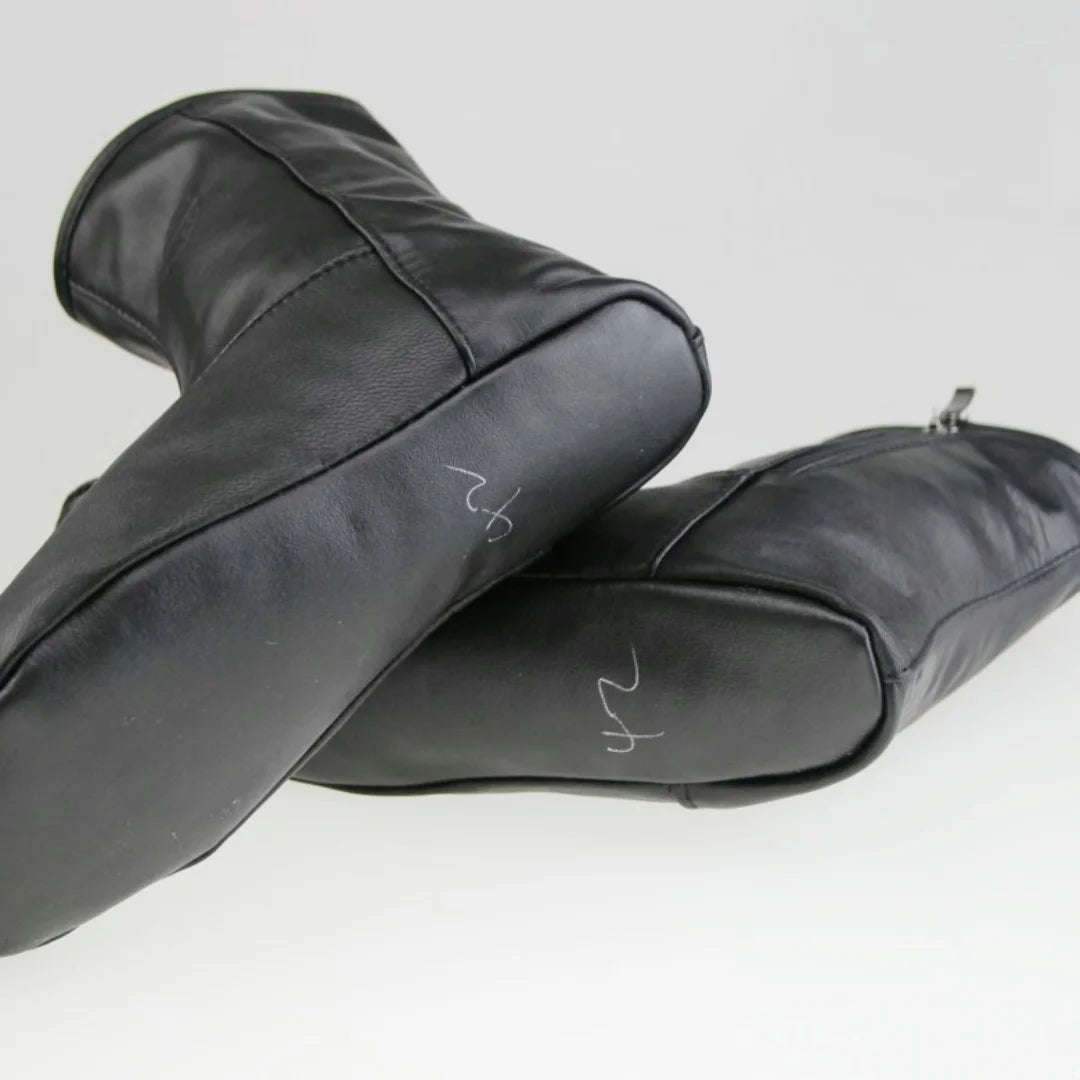 Men's Women's Unisex Real Halal Sheep Skin Leather Black Floor Socks Khuffs Hajj Umrah with Fleece Lined