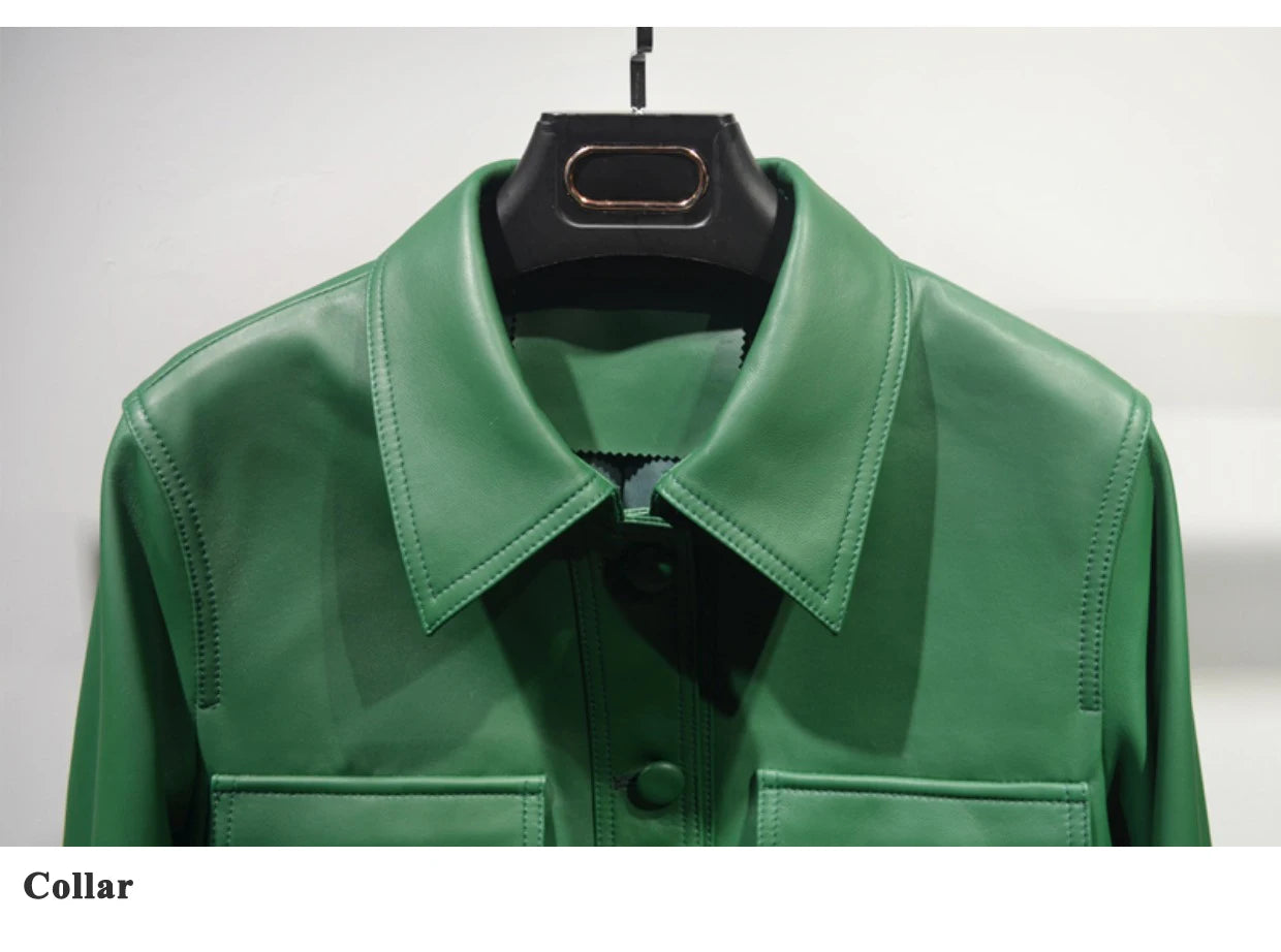 Women Suit Clothing Spring New Genuine Leather Jacket Female Top Grade Coffee Casual Short Thin Coat Femme Motorcycle Chaquetas