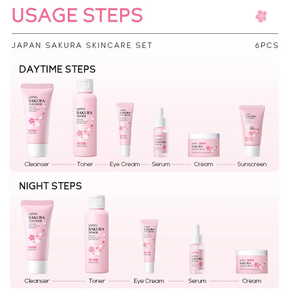 For Sakura Skin Care Sets Facial Cleanser Face Cream Serum Hydrating Firming Moisturizing Brightening Care Face Toner Kit J1F3