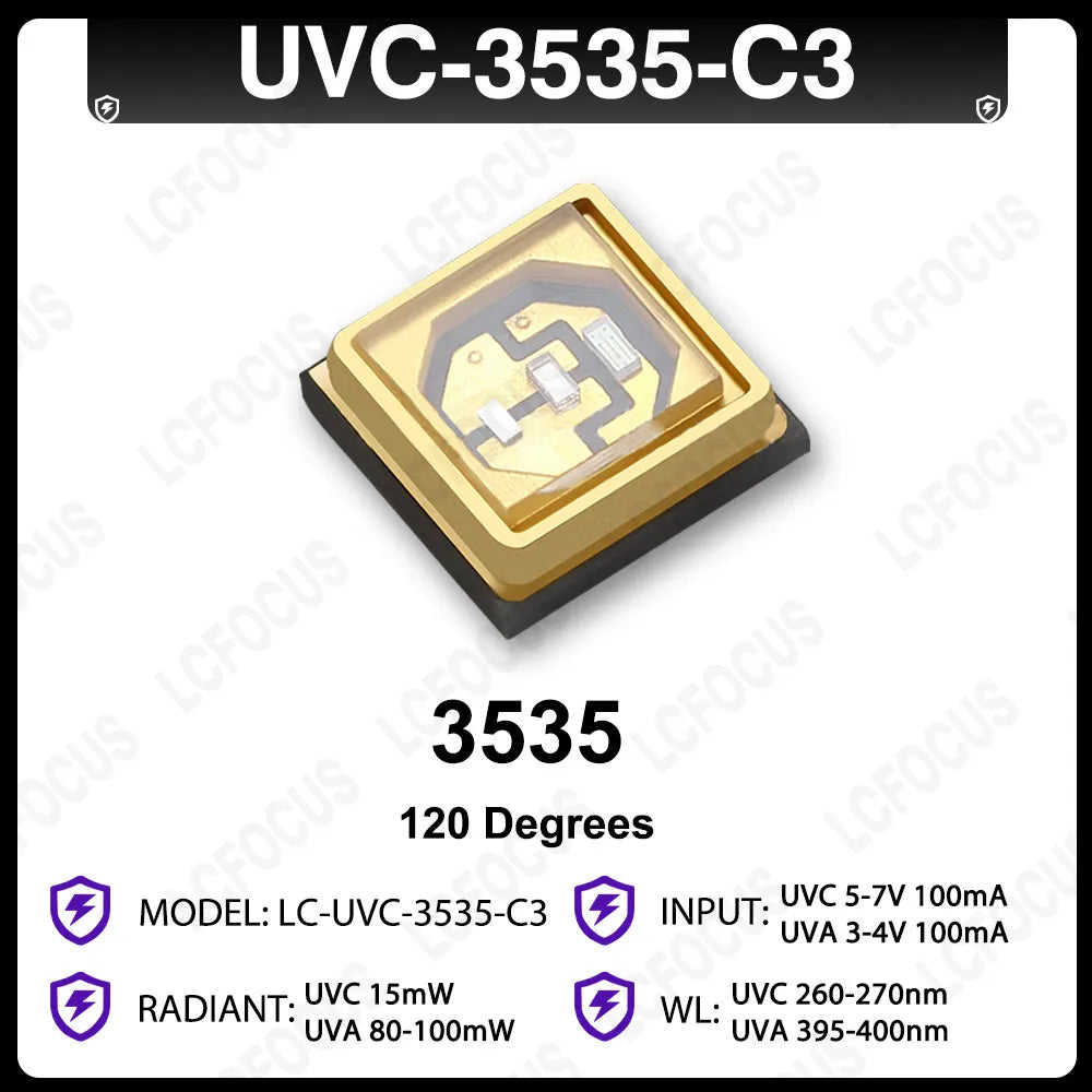 Deep UV LED Ultraviolet Lamps UVC 280nm UVB 300nm UVA 395nm Ultra Violet Chip Diodes 3535 SMD For Water Air Virus Sterilization