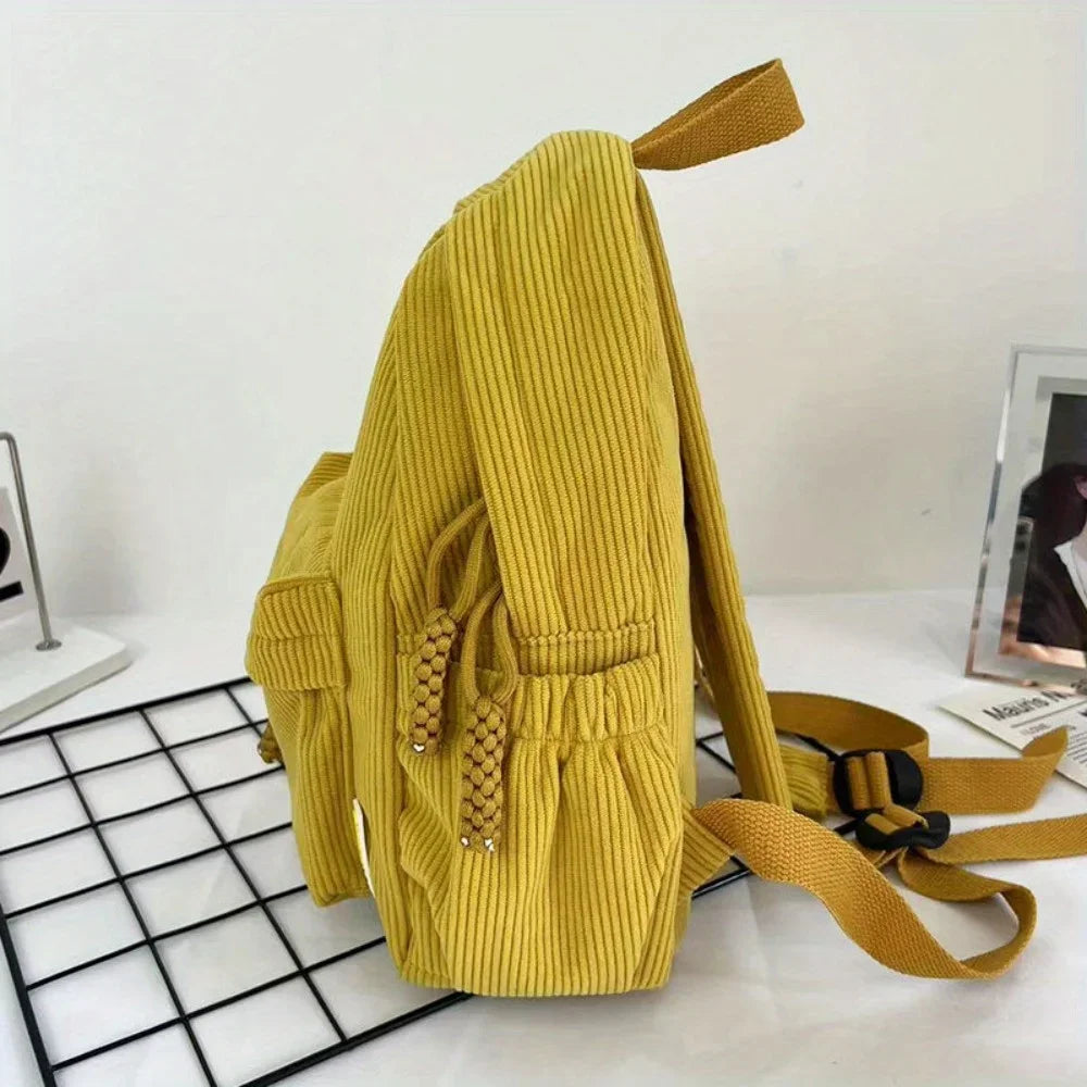 Backpack Solid Color Corduroy Backpack Handbag Rucksack Small School Bags Commuting Simple Student Book Bags Autumn Winter