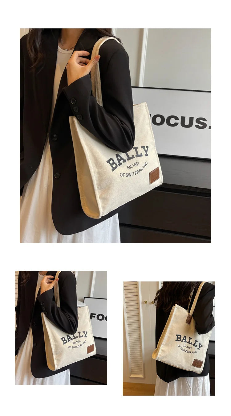 2025 New Canvas Tote Bag for Women Large Capacity Casual Shoulder Bag Simple Commute Shopping Bag High Quality