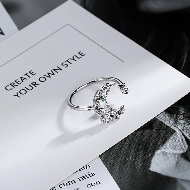 925 Sterling Silver Star Crytal Ring for Women Girl Personality Simple Adjustable Exquisite Jewelry Dropshippipng Gift