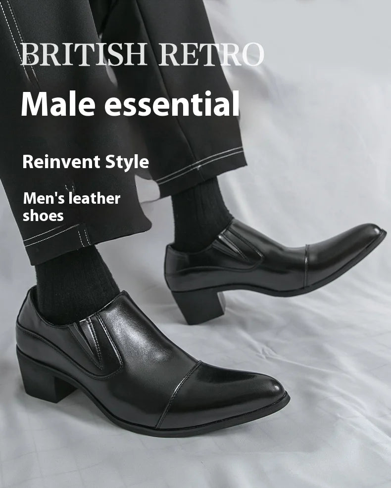 Black/Brown High-heeled Men's Shoes High-quality Dress Shoes Leather Non-slip Business Party Wedding Height Increase Men Loafers
