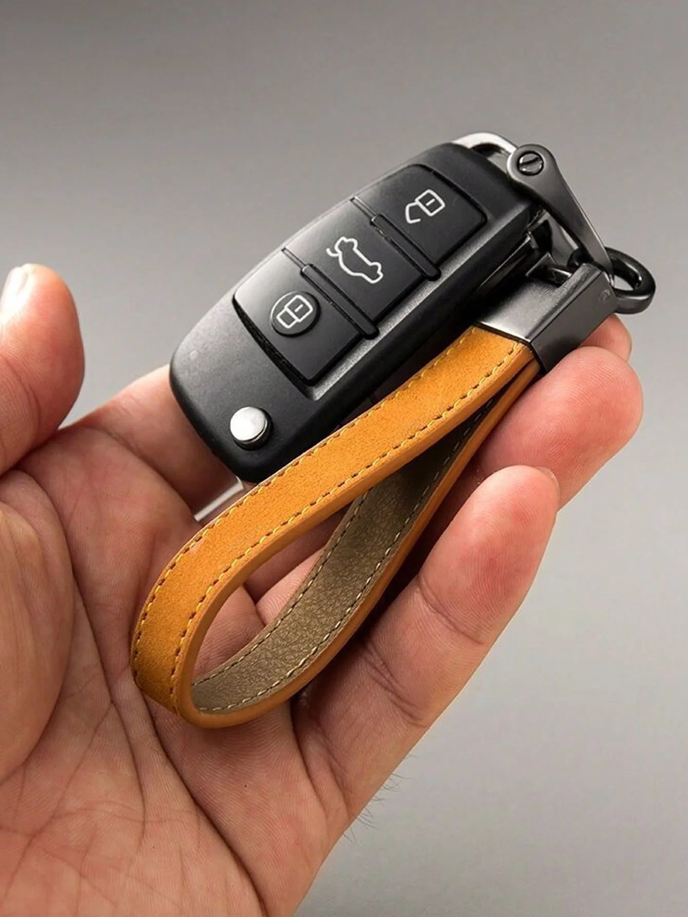 Genuine Leather Keychain (Men & Women), Suede Finish, Minimalist Design, Premium Top-Grain Cowhide, Durable Metal Ring, Gift for