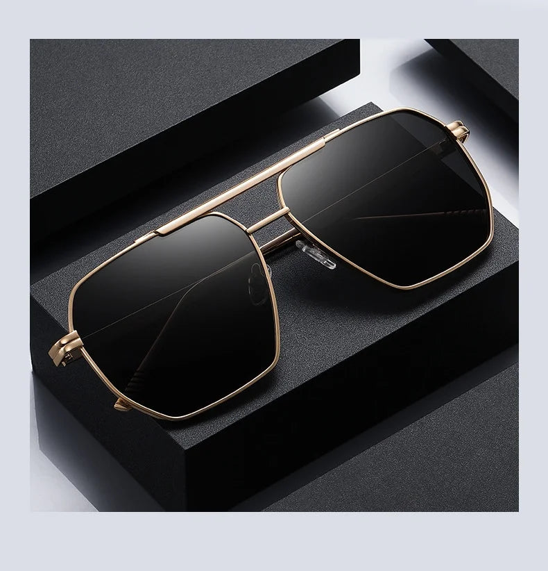 High Quality Square Polarized Sunglasses For Women Retro Oversized Double Bridge Sun Glasses Men Luxury Big Metal Goggle Shades