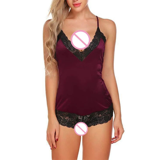 Lingerie Underwear Nightwear For Women One Lace Bodysuit Sleepwear Deep V Short Jumpsuit