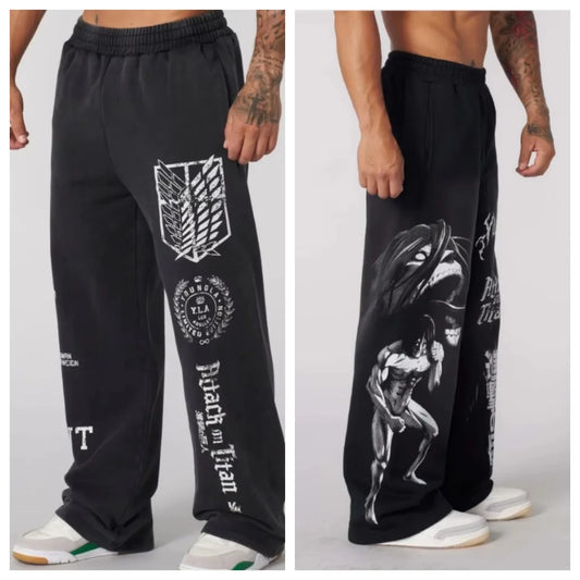 new 2026 American sports pants gym fitness running training pants cotton wool print wide leg pants
