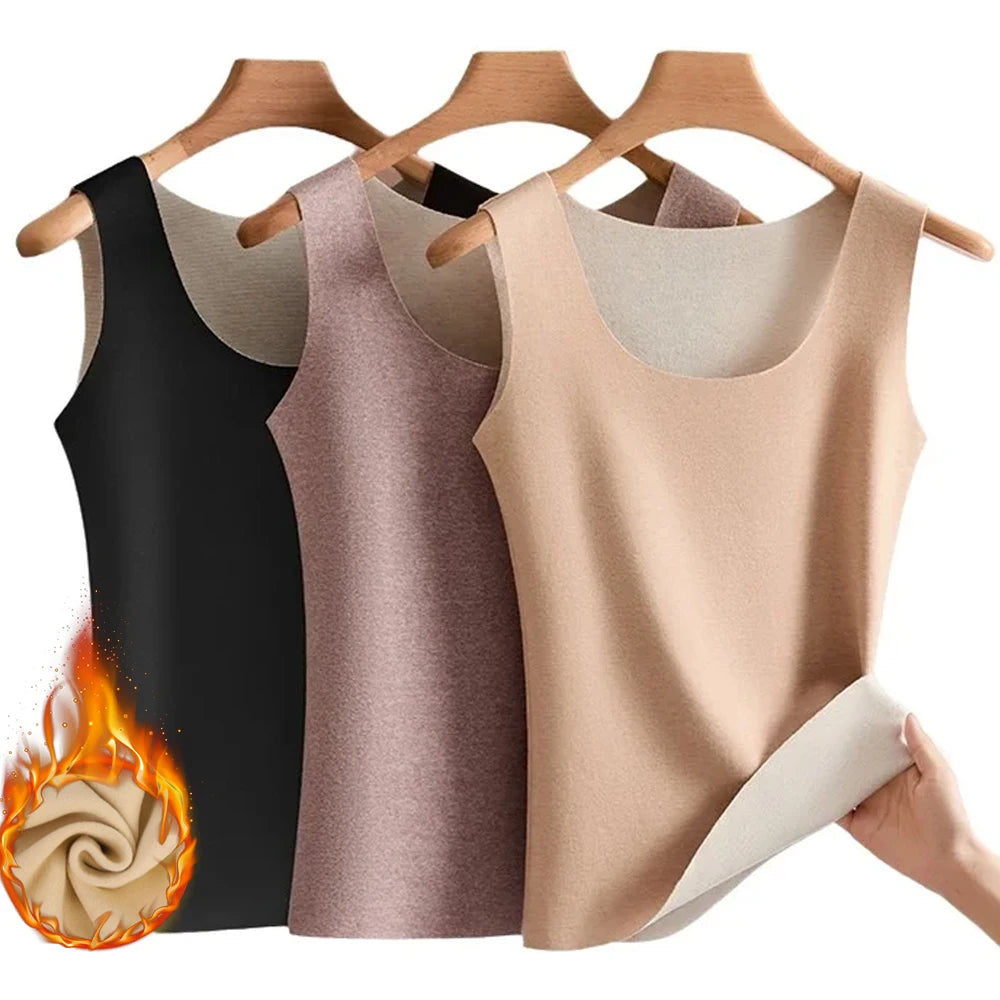 Thermal Tank Top Women's Fleece Lined Thermal Sleeveless Wide Shoulder Straps Warm Undergarment Winter Base Layer Clothing