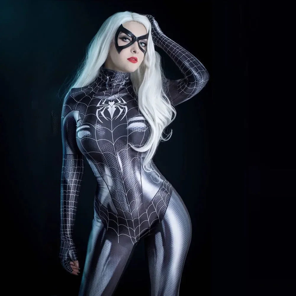 Sexy Black Cat Superhero Cosplay Costume Spider Women Halloween Costume Christmas Tight 3d Printing Jumpuit Bodysuit Toy
